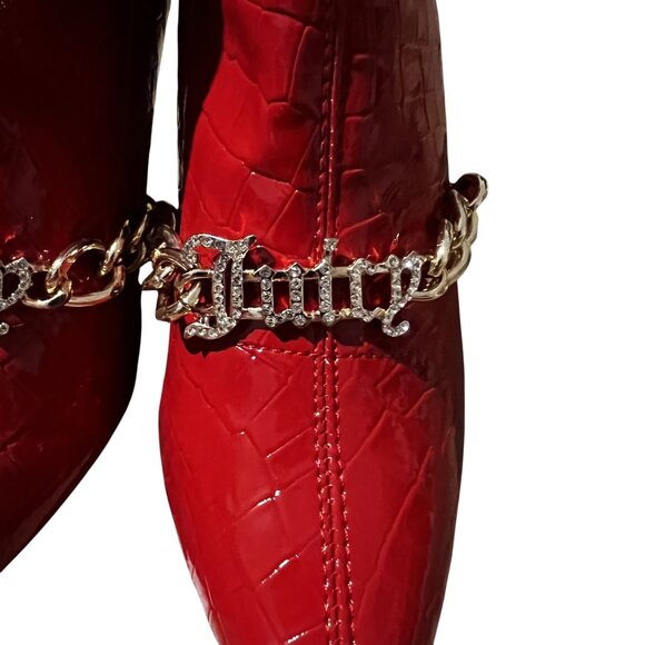 Juicy Couture Womens Red Croco JC-Tommi Boots With Gold Chain Detail & Logo 7.5 - Picture 2 of 11